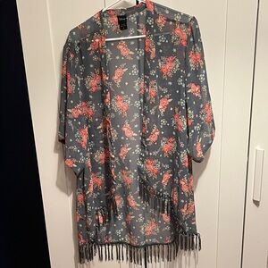 Floral Disney Bambi Kimono with Fringe